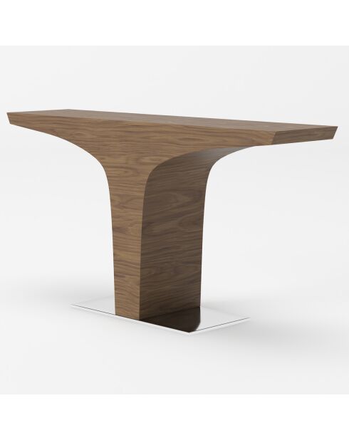 Console en bois plaqué et base acier noyer/argenté - 150x35x80 cm