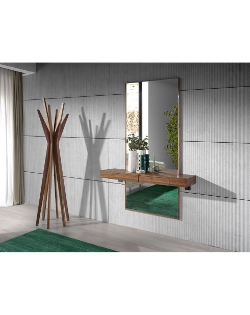 Meuble d'entrée avec miroir et console noyer - 120x35x180 cm