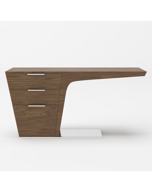 Bureau 3 tiroirs noyer/argenté - 150x60x76 cm
