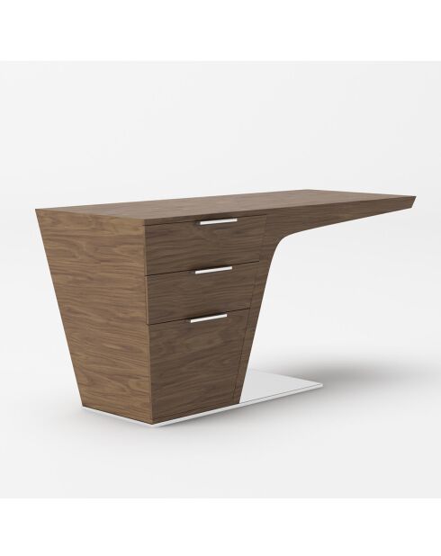 Bureau 3 tiroirs noyer/argenté - 150x60x76 cm