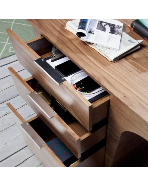 Bureau 3 tiroirs noyer/argenté - 150x60x76 cm