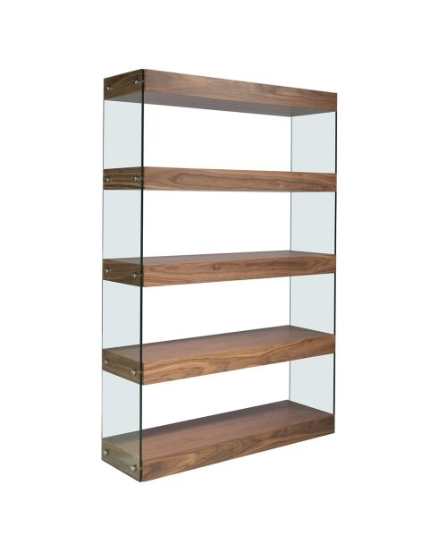 Boekenkast met kant van walnoot/transparant gehard glas - 122x38x183 cm