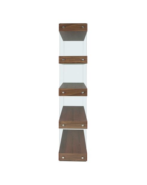 Boekenkast met kant van walnoot/transparant gehard glas - 122x38x183 cm