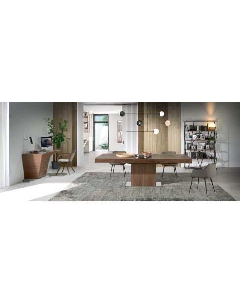 Bureau 3 tiroirs noyer/argenté - 150x60x76 cm