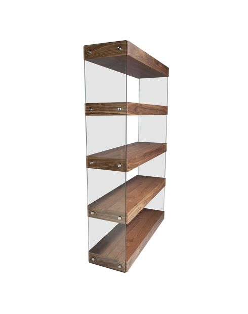 Boekenkast met kant van walnoot/transparant gehard glas - 122x38x183 cm