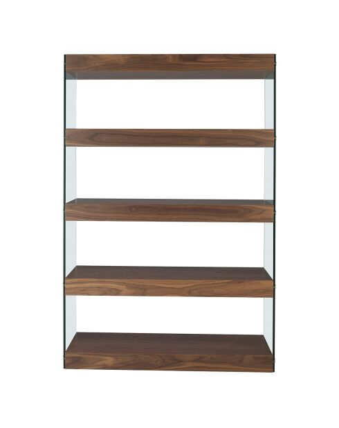 Boekenkast met kant van walnoot/transparant gehard glas - 122x38x183 cm