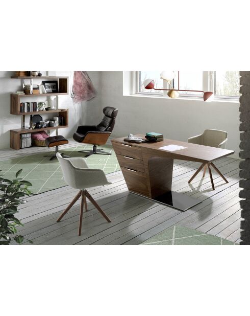 Bureau 3 tiroirs noyer/argenté - 150x60x76 cm