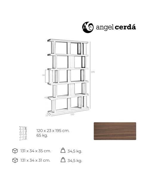 Vernietigde boekenkast van gefineerd walnoothout - 120x23x195 cm