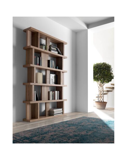 Bibliothèque destructurée en bois plaqué noyer - 120x23x195 cm