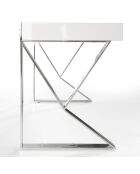 Bureau laqué 2 tiroirs et pieds en acier blanc/argenté - 120x61x76 cm