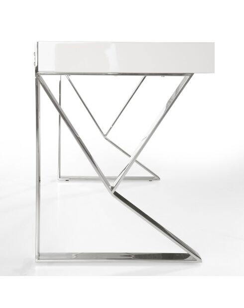 Bureau laqué 2 tiroirs et pieds en acier blanc/argenté - 120x61x76 cm
