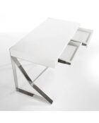 Bureau laqué 2 tiroirs et pieds en acier blanc/argenté - 120x61x76 cm