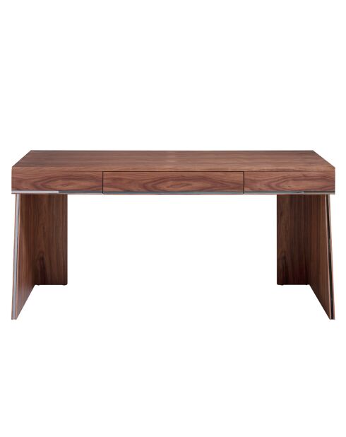 Bureau bois plaqué 3 tiroirs noyer/acier chromé - 160x61x76 cm