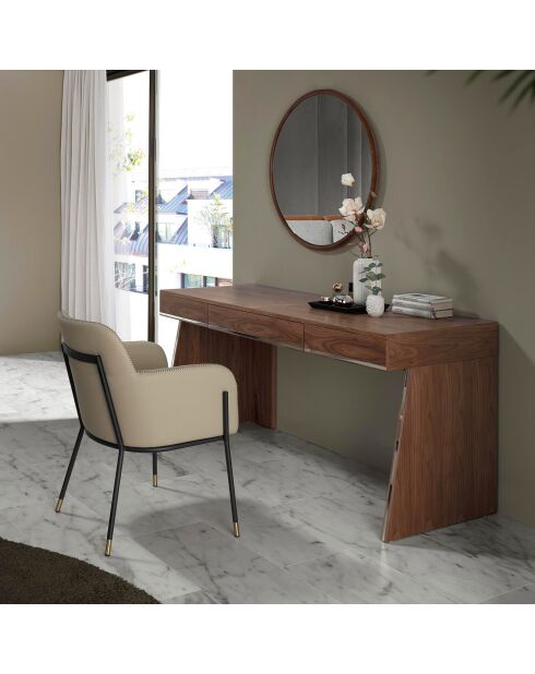 Bureau bois plaqué 3 tiroirs noyer/acier chromé - 160x61x76 cm