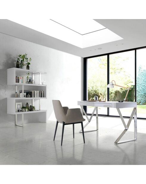 Etagère en bois et acier inoxydable blanc/argenté - 130x35x170 cm