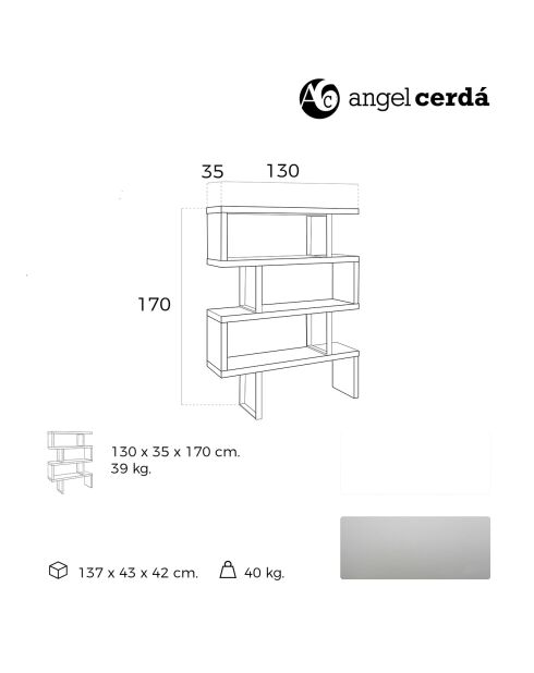 Mensola in legno e acciaio inox bianco/argento - 130x35x170 cm