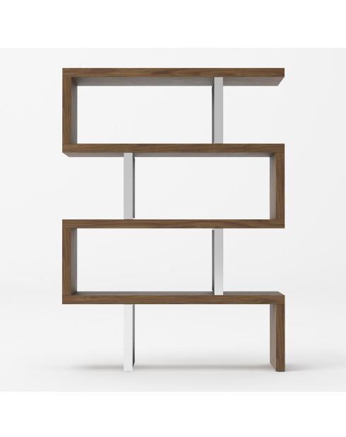 Étagère bois plaqué et acier inoxydable noyer/argenté - 130x35x170 cm