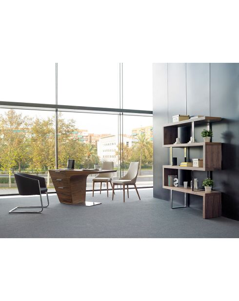 Étagère bois plaqué et acier inoxydable noyer/argenté - 130x35x170 cm