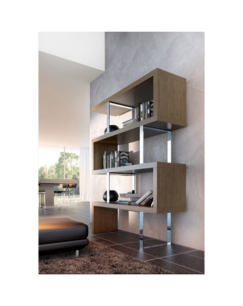 Étagère bois plaqué et acier inoxydable noyer/argenté - 130x35x170 cm