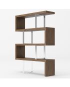 Étagère bois plaqué et acier inoxydable noyer/argenté - 130x35x170 cm