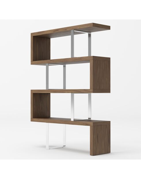 Étagère bois plaqué et acier inoxydable noyer/argenté - 130x35x170 cm