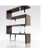 Étagère bois plaqué et acier inoxydable noyer/argenté - 130x35x170 cm