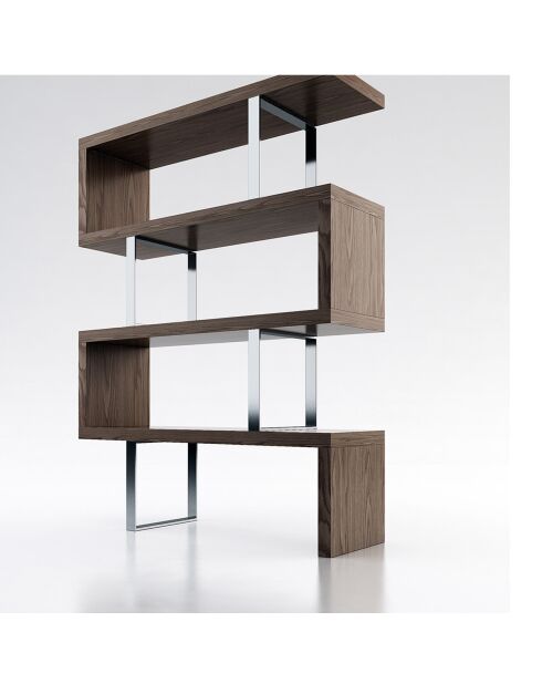 Estante de madera chapada y acero inoxidable en nogal/plata - 130x35x170 cm