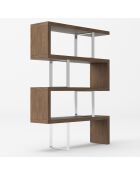 Étagère bois plaqué et acier inoxydable noyer/argenté - 130x35x170 cm