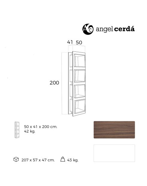 Etagère colonne avec cubes laqués noyer/gris - 50x41x200 cm
