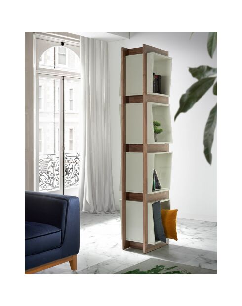 Etagère colonne avec cubes laqués noyer/gris - 50x41x200 cm