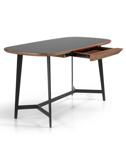 Bureau avec plateau en verre teinté noyer/noir/acier inoxydable - 140x72x76 cm