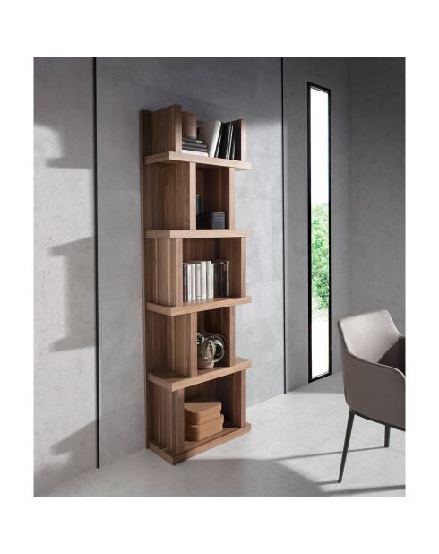 Bibliothèque en bois plaqué noyer - 60x28x190 cm