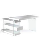 Bureau laqué support en verre blanc/transparent - 140x127x75 cm