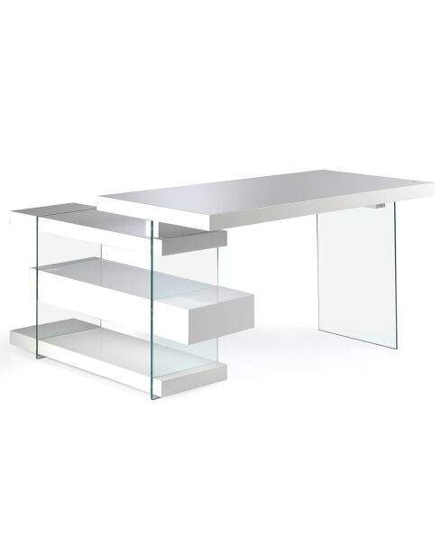 Bureau laqué support en verre blanc/transparent - 140x127x75 cm