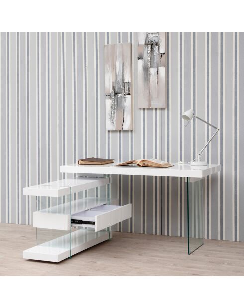 Bureau laqué support en verre blanc/transparent - 140x127x75 cm