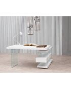 Bureau laqué support en verre blanc/transparent - 140x127x75 cm