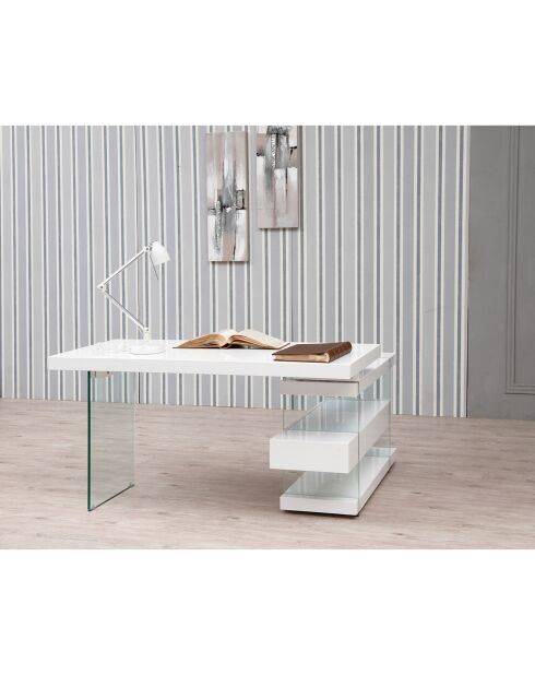 Bureau laqué support en verre blanc/transparent - 140x127x75 cm
