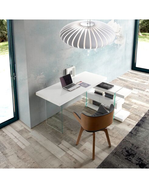 Bureau laqué support en verre blanc/transparent - 140x127x75 cm