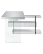 Bureau laqué support en verre blanc/transparent - 140x127x75 cm