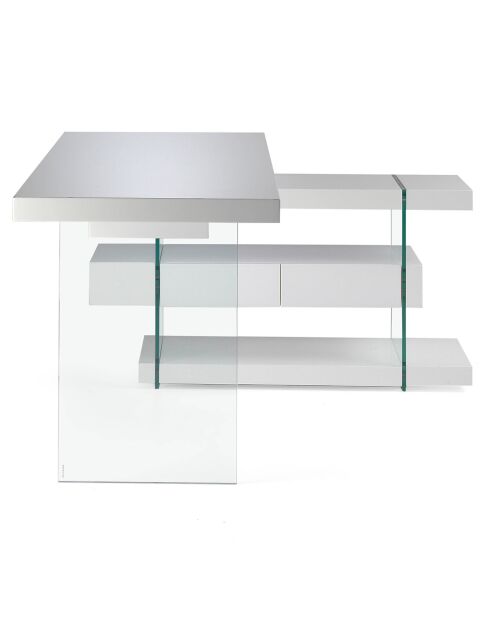 Lackierter Schreibtisch mit weißer/transparenter Glasstütze - 140x127x75 cm