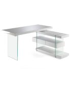 Bureau laqué support en verre blanc/transparent - 140x127x75 cm
