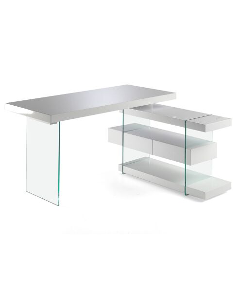 Bureau laqué support en verre blanc/transparent - 140x127x75 cm