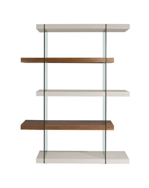 Bibliothèque avec côté en verre trempé noyer/blanc - 140x33x180 cm