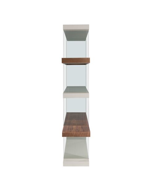 Bibliothèque avec côté en verre trempé noyer/blanc - 140x33x180 cm