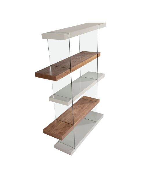 Bibliothèque avec côté en verre trempé noyer/blanc - 140x33x180 cm