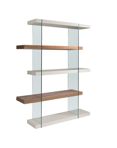 Bibliothèque avec côté en verre trempé noyer/blanc - 140x33x180 cm