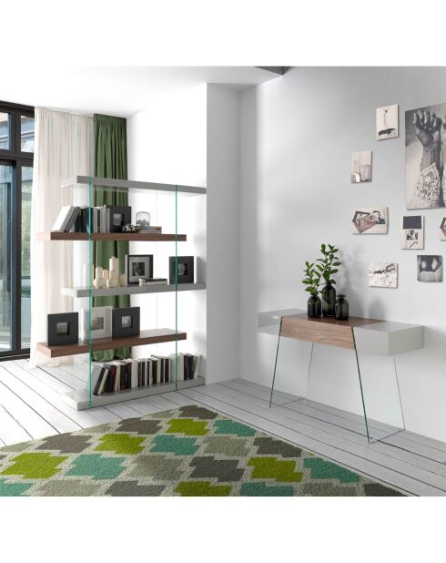 Libreria con lato in vetro temperato noce/bianco - 140x33x180 cm