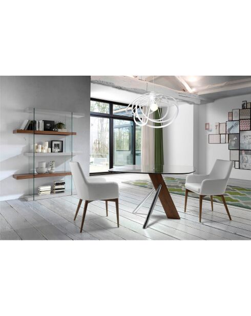 Bibliothèque avec côté en verre trempé noyer/blanc - 140x33x180 cm