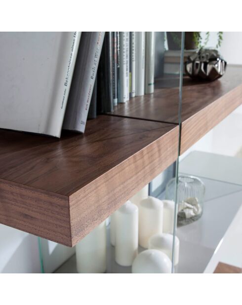 Libreria con lato in vetro temperato noce/bianco - 140x33x180 cm