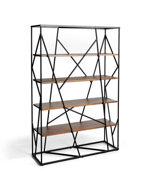 Bibliothèque en acier laqué noyer/noir - 120x38x180 cm